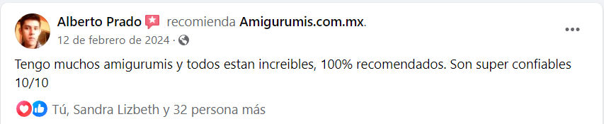 Reseña de alberto, que ha comprado más de 10 amigurumis